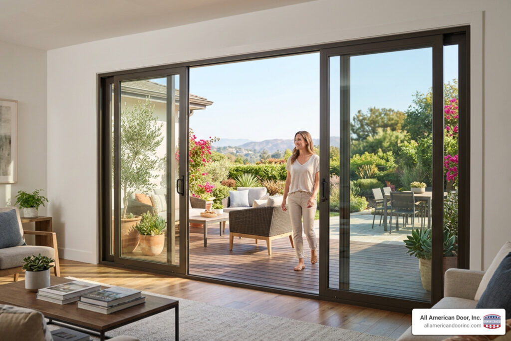 Residential sliding patio doors installed in a Southern California home