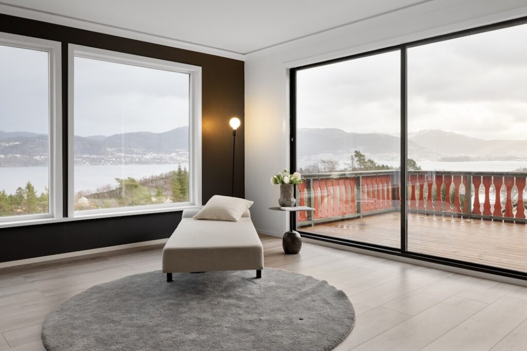 vinyl windows installed in a modern living room